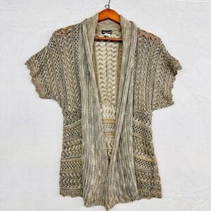 Casual Boho‎ SS Lightweight Cardigan Sweater Cozycore Womens Large Tan Wet Seal
